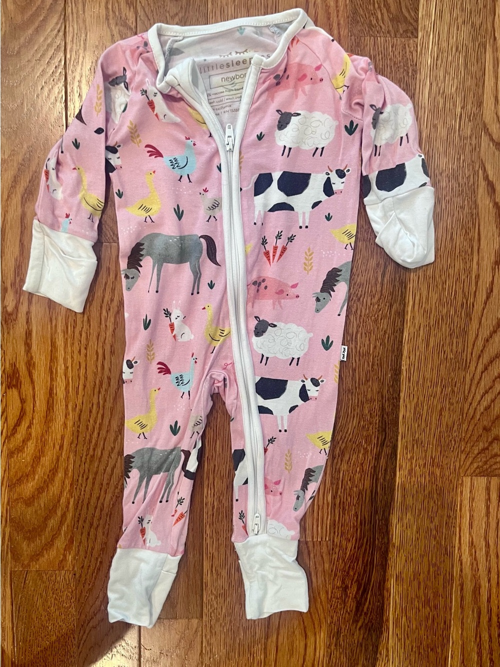 Little Sleepy Zippy Newborn Pink Farm Animals
